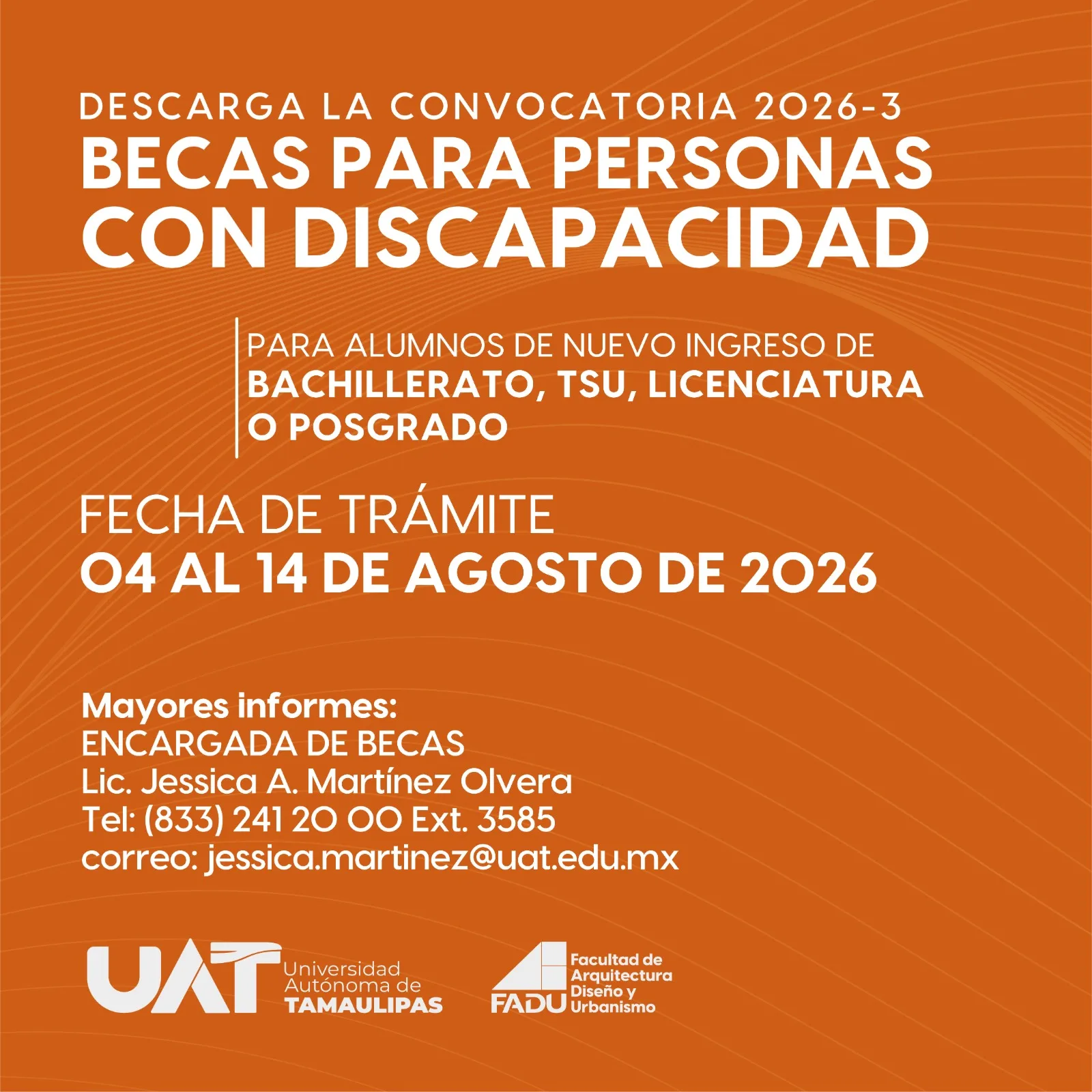 Aviso: Convocatoria de Beca para Personas con Discapacidad Periodo 2026-3