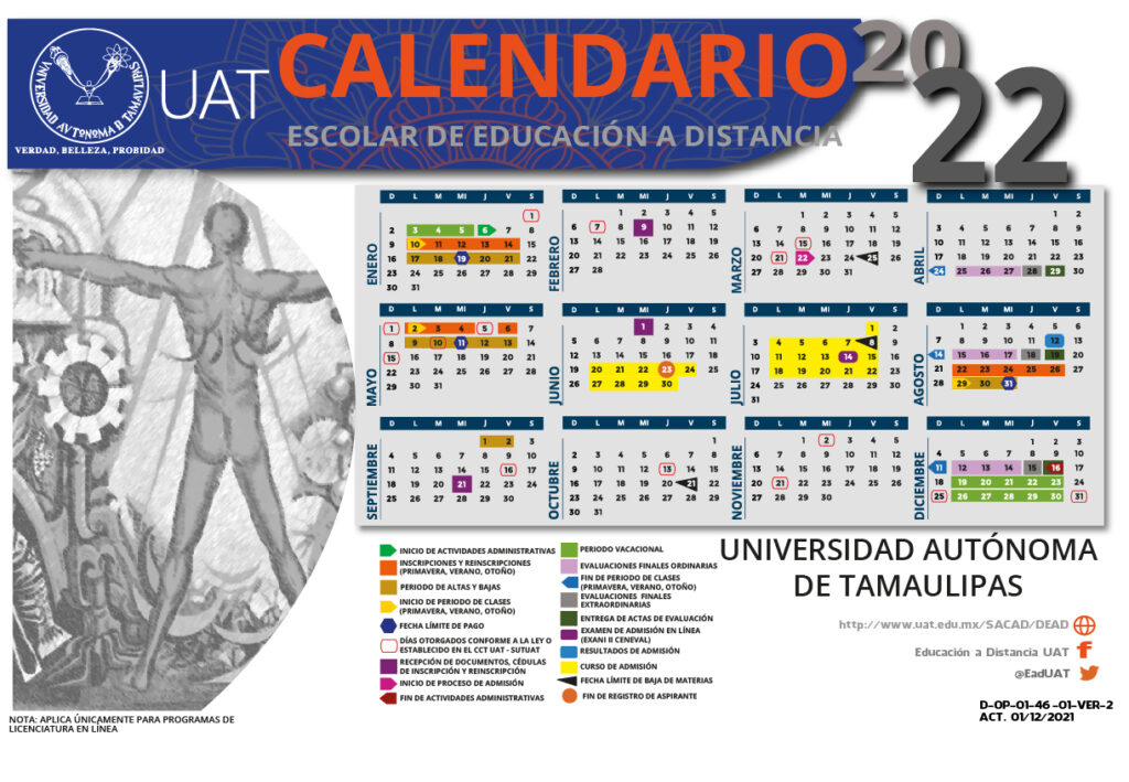 Calendario UAT Universidad Autónoma de Tamaulipas